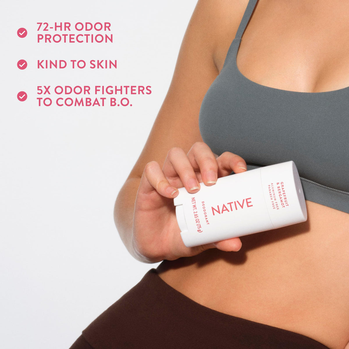 Native deodorant applied underarm showing clear, stain-free finish