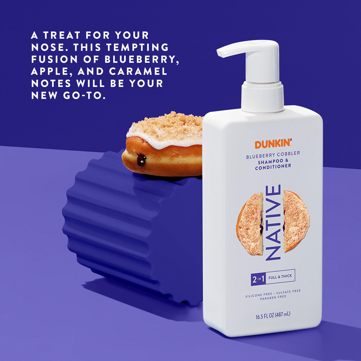 Native bottle used in shower demonstrating simplified one-step shampoo and conditioner routine