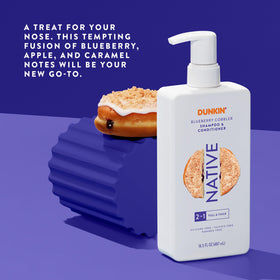 Native bottle used in shower demonstrating simplified one-step shampoo and conditioner routine