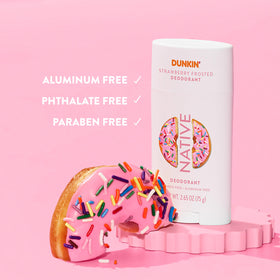 Native Dunkin deodorant size comparison in hand for travel-friendly convenience