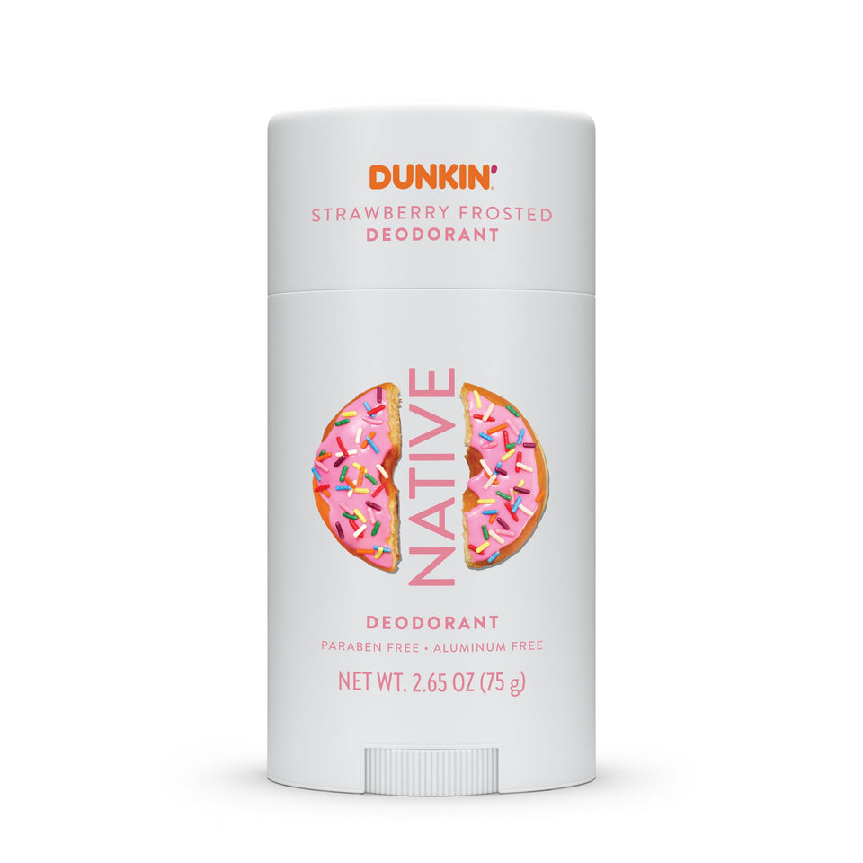 Native Dunkin Strawberry Frosted front packaging showing scent and benefits