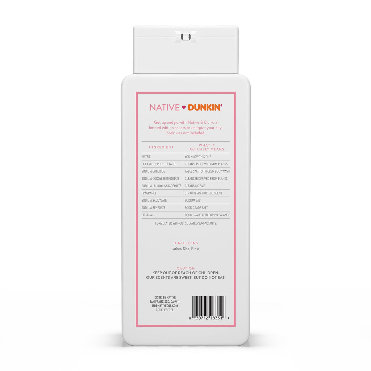 Native Dunkin Strawberry Frosted beside an 18 oz marker showing true size and value