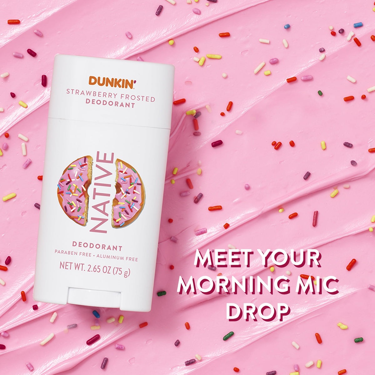 Native Dunkin deodorant stick close-up texture highlighting smooth application