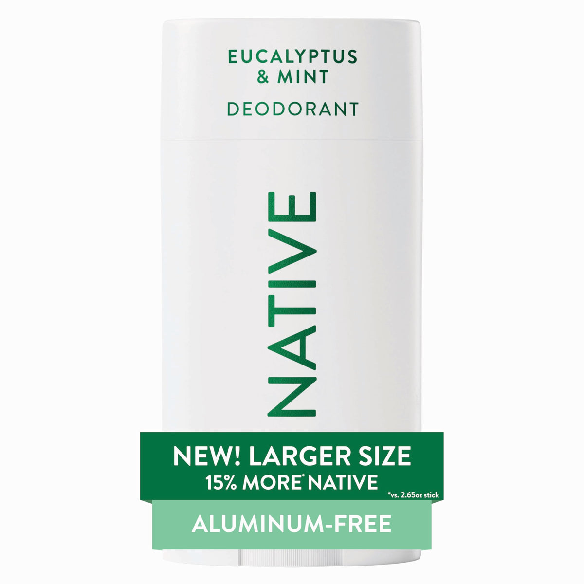 Native eucalyptus & mint front packaging showing large 3.1 oz stick and branding benefit freshness