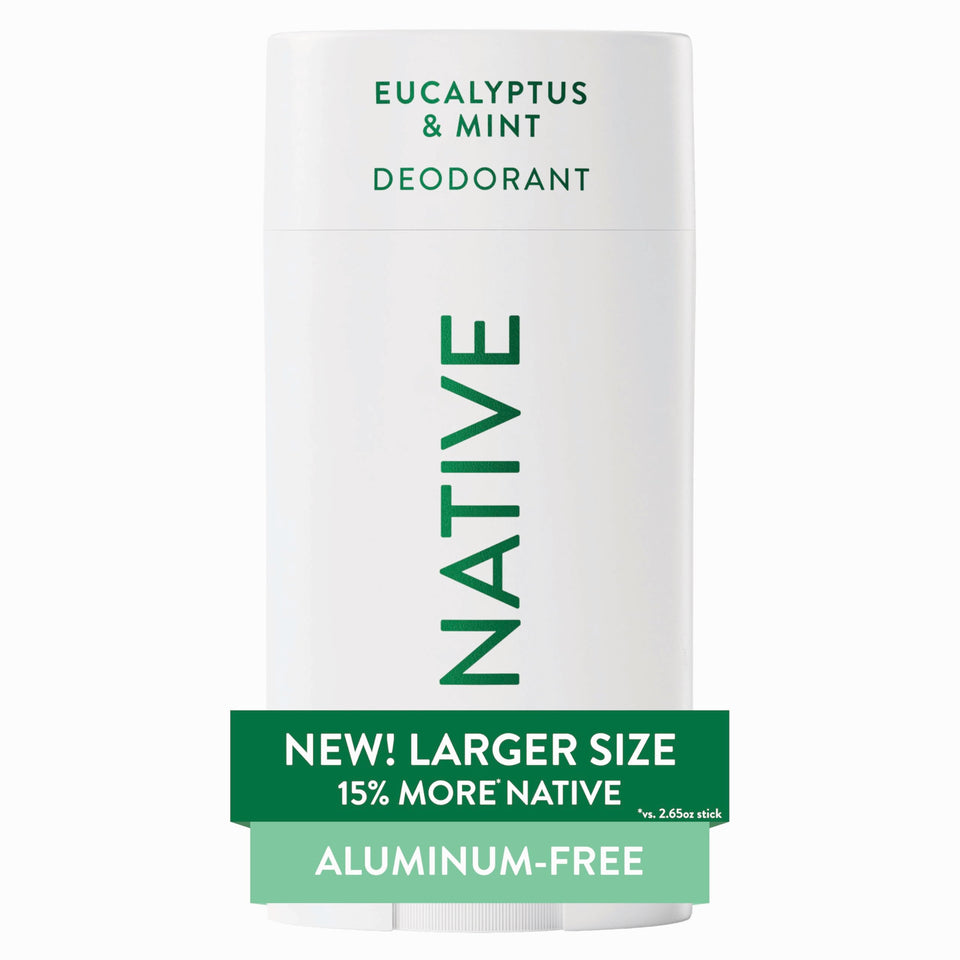 Native eucalyptus & mint front packaging showing large 3.1 oz stick and branding benefit freshness