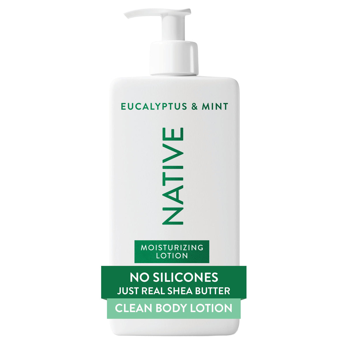 Native front pump bottle showing size and energizing eucalyptus scent benefit