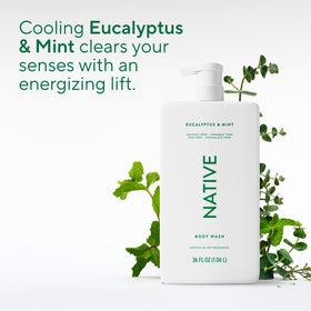 Native pouring stream of body wash to show texture and easy rinse-off