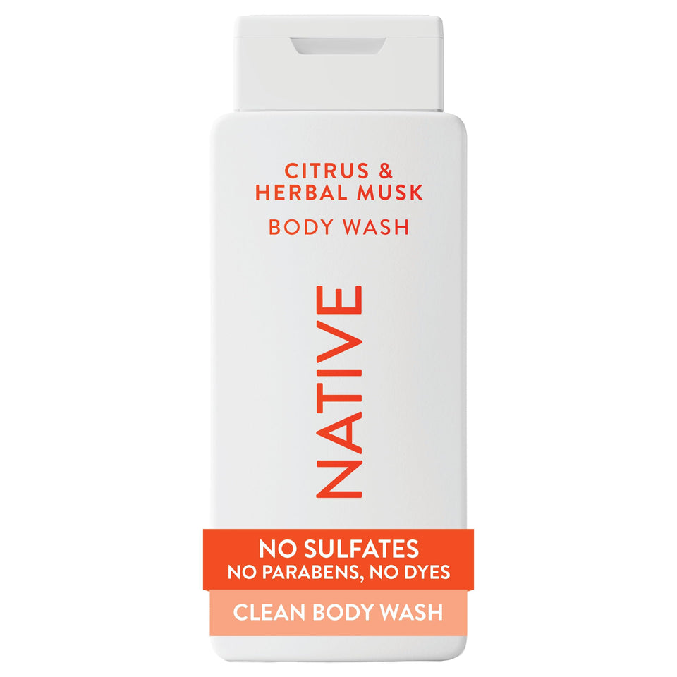 Native front label bottle showing Citrus & Herbal Musk and hydration benefit
