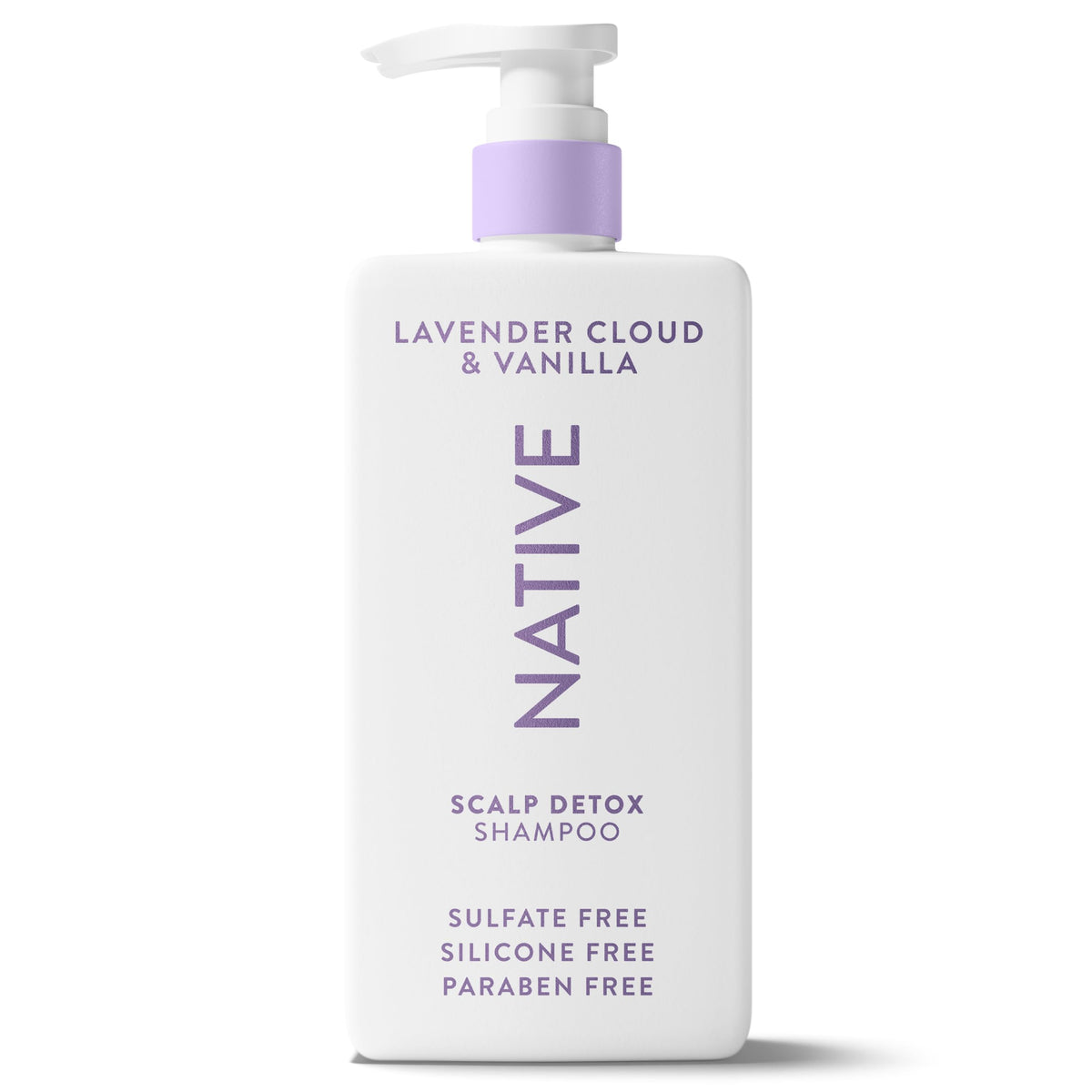 Native bottle front packaging showing Lavender Cloud & Vanilla scent benefit: gentle detox