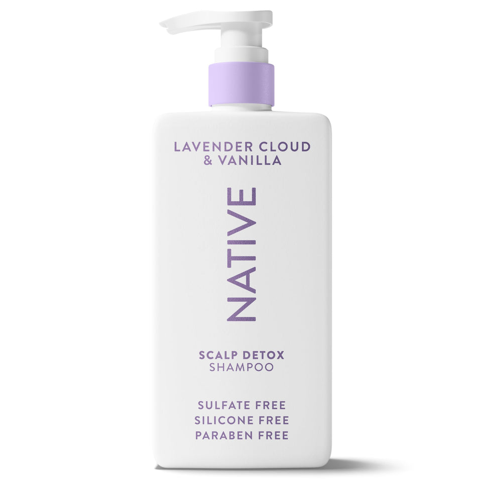 Native bottle front packaging showing Lavender Cloud & Vanilla scent benefit: gentle detox