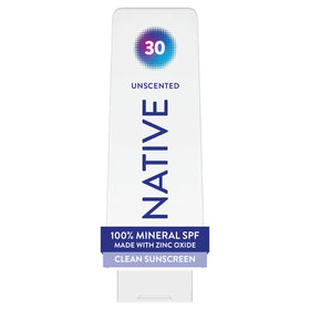 Native front packaging showing SPF 30 and unscented benefits