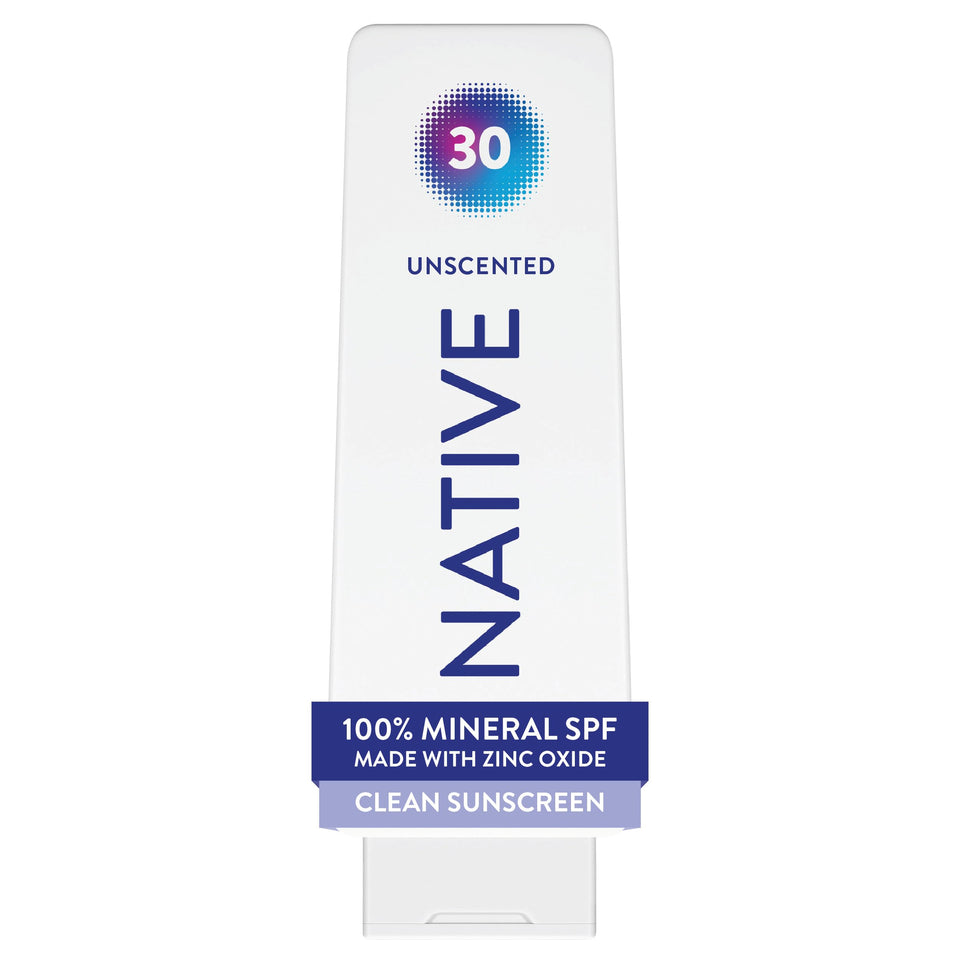Native front packaging showing SPF 30 and unscented benefits