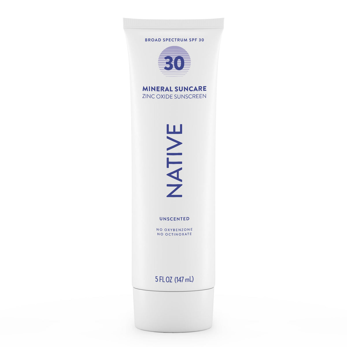 Native front tube displaying SPF 30 protection and clean formulation benefit