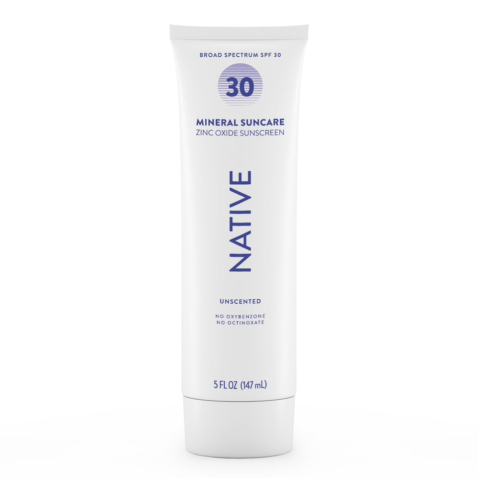 Native front tube displaying SPF 30 protection and clean formulation benefit