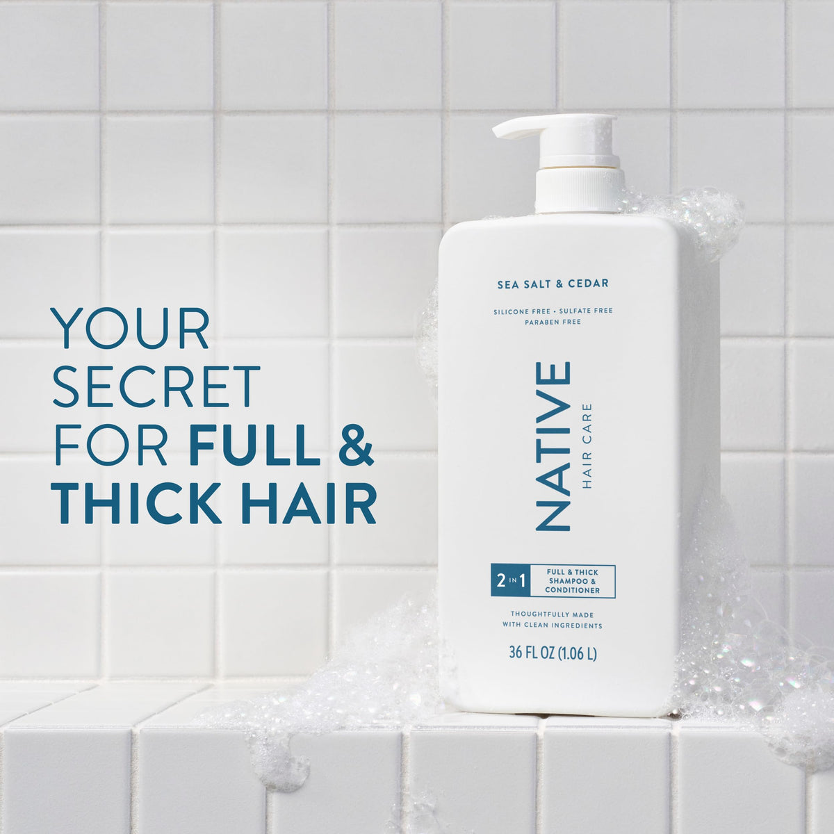 Native back label with ingredients list highlighting clean formulation benefit