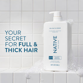 Native back label with ingredients list highlighting clean formulation benefit