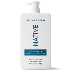 Native front bottle showing Sea Salt & Cedar scent and volume benefit