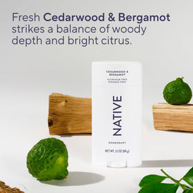 Native deodorant label detail highlighting naturally derived ingredients benefit