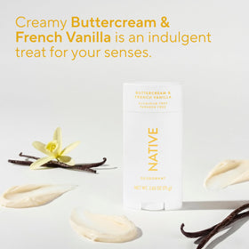 Native label ingredients panel, highlights naturally derived and aluminum-free formula