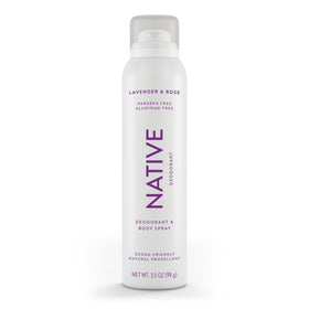Native front can showing lavender and rose scent, clear packaging benefit