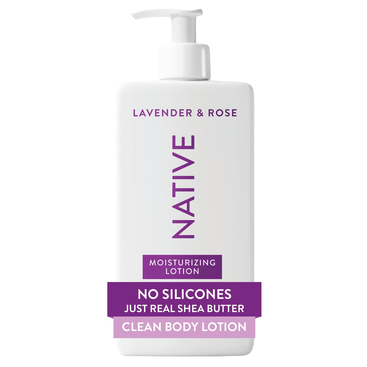 Native front pump bottle showing product and clear labeling for easy dispensing