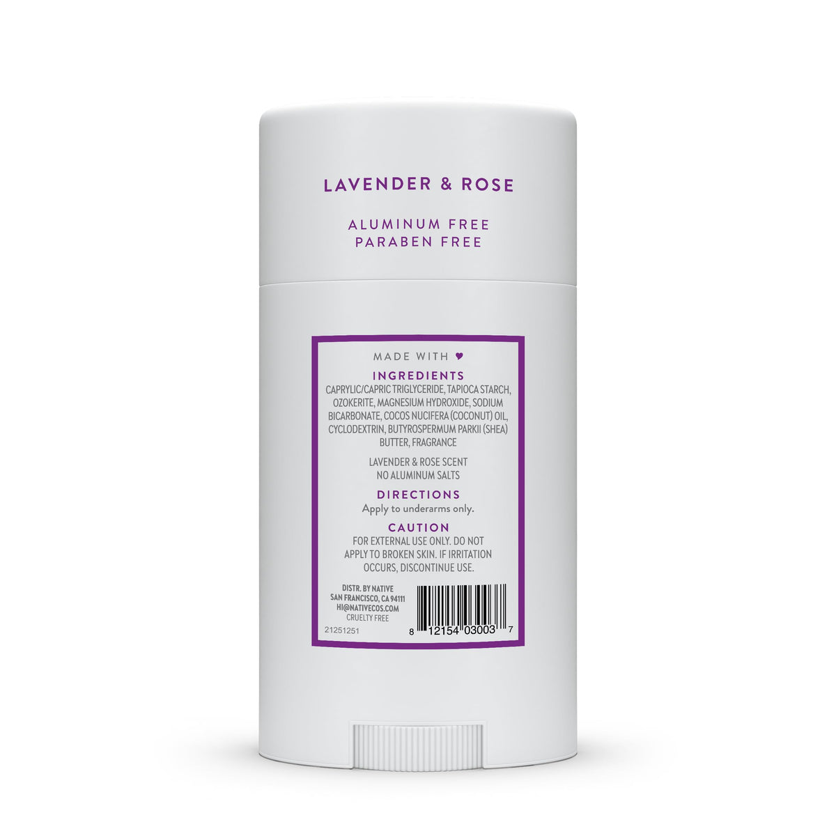 Back label close-up of Native packaging showing vegan and cruelty-free claims