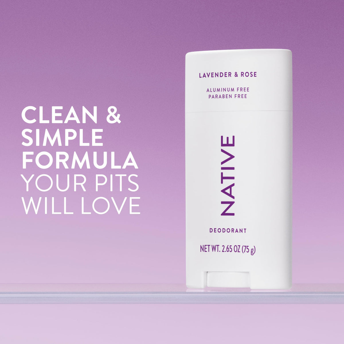 Native stick open revealing solid deodorant ready to apply, easy use benefit