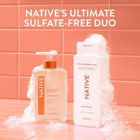 Native body wash on bathroom counter in lifestyle scene conveying fresh routine