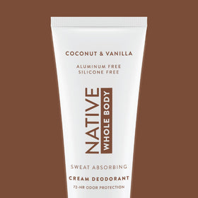 Native cream on bathroom shelf in lifestyle scene, conveying daily routine freshness