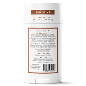 Lifestyle beach scene with Native product, evokes tropical coconut vanilla scent and freshness