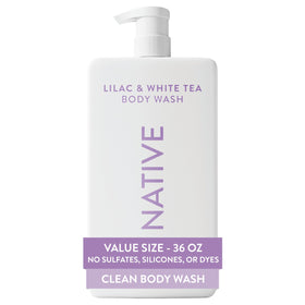 Native front packaging showing 36 oz pump and lilac scent for convenience