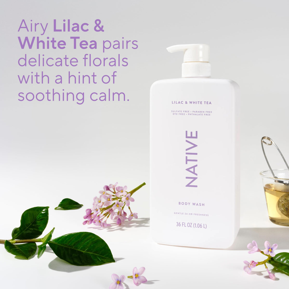 Native label ingredient list visible emphasizing sulfate-free, clean formula