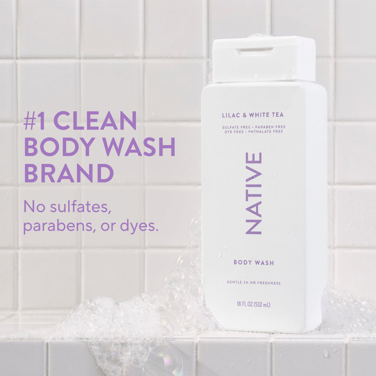 Native label and pump detail highlighting clean ingredients