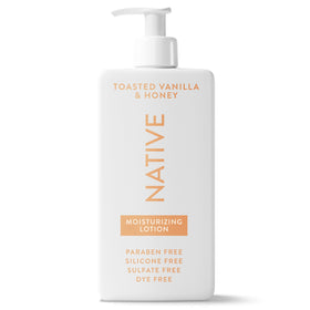 Native front packaging showing pump bottle and Toasted Vanilla & Honey benefit
