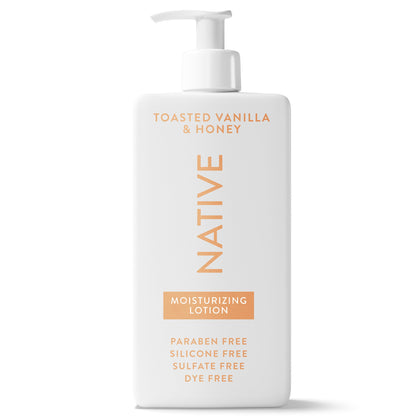 Native front packaging showing pump bottle and Toasted Vanilla & Honey benefit