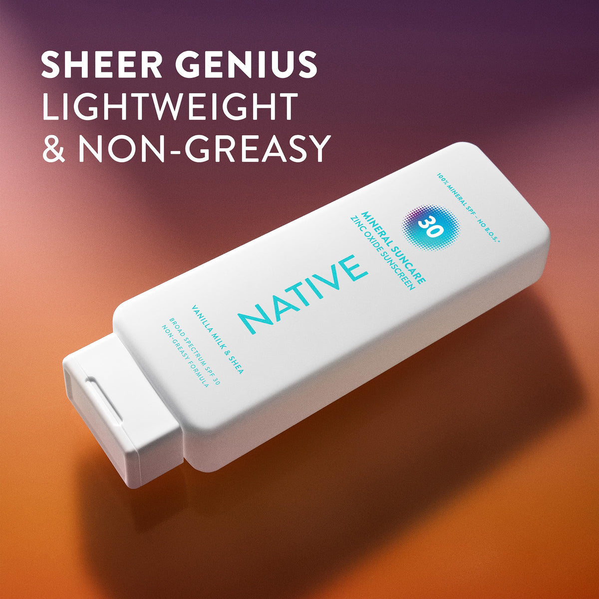 Seven ounce Native sunscreen held in hand showing portable size for travel convenience