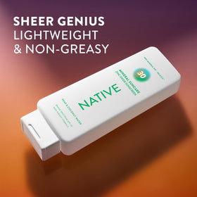 Native sunscreen rubbed into forearm, brand demonstrates sheer finish