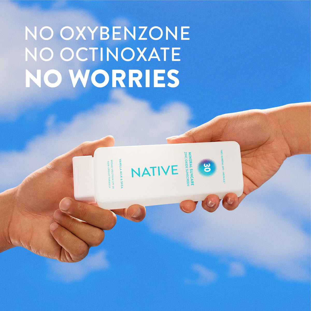 Close-up of zinc oxide mineral cream texture from Native providing broad spectrum protection