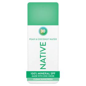 Native front packaging showing SPF 30 and pear coconut scent protecting skin