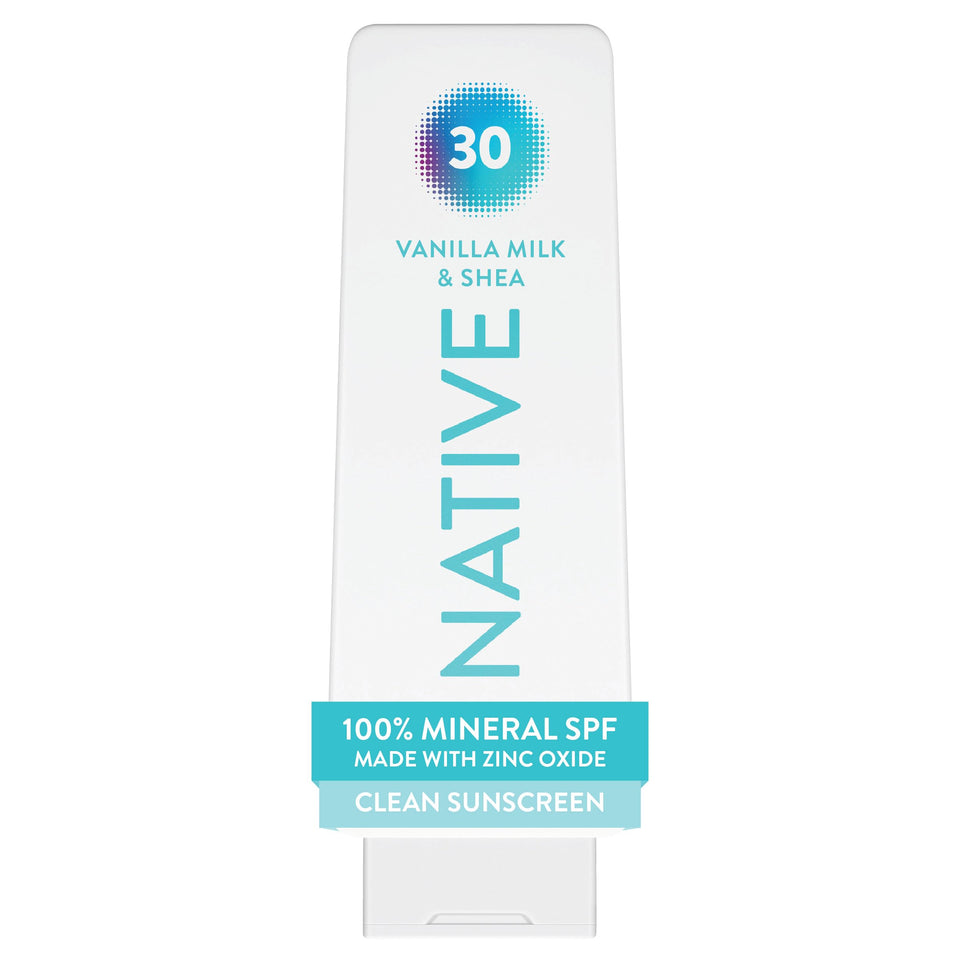 Native front packaging of SPF 30 mineral sunscreen showing bottle and label for everyday protection