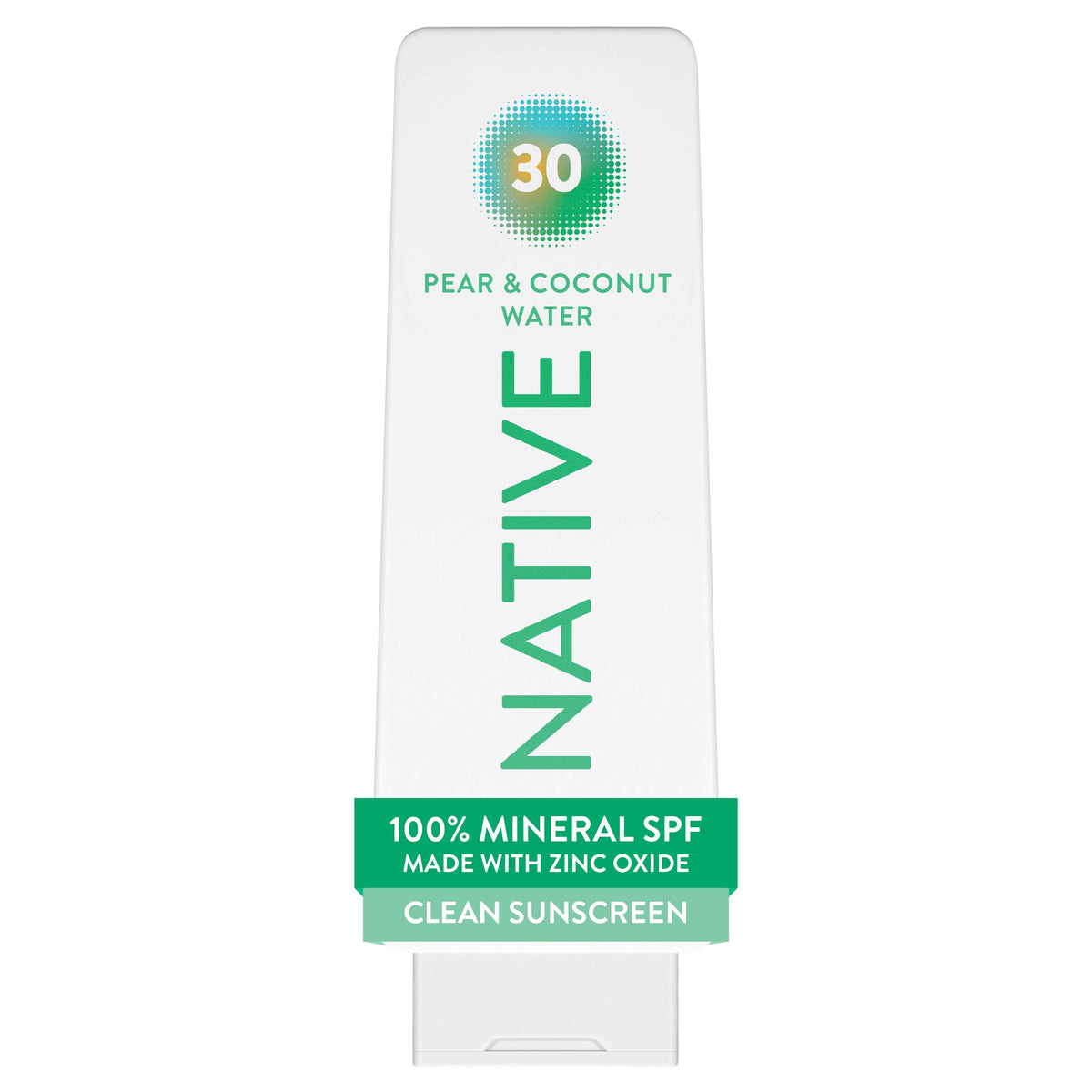 Native sunscreen front packaging showing SPF 30 and scent, clear protection