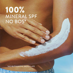 Native sunscreen lotion texture on hand dispensed, quick-absorbing benefit