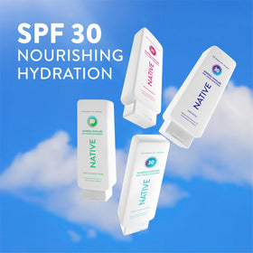 Native sunscreen next to travel essentials, convenient size for trips