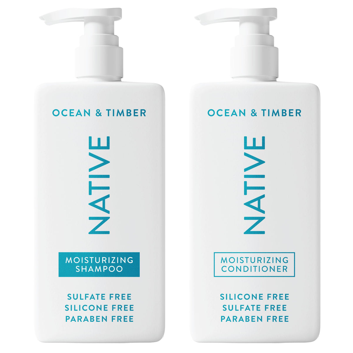Native front packaging showing Ocean & Timber scent and 2-pack benefits