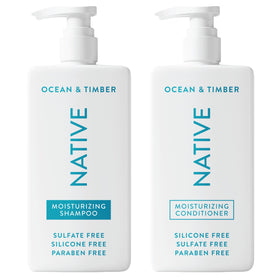 Native front packaging showing Ocean & Timber scent and 2-pack benefits