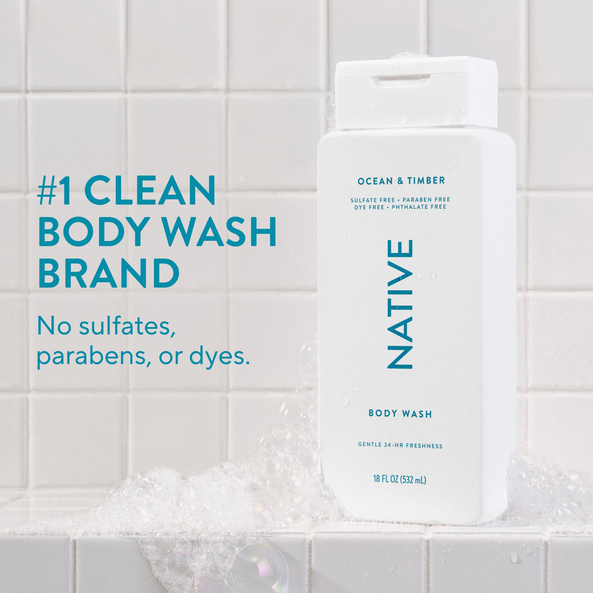 Native dispensing pump delivering body wash for controlled, mess-free use