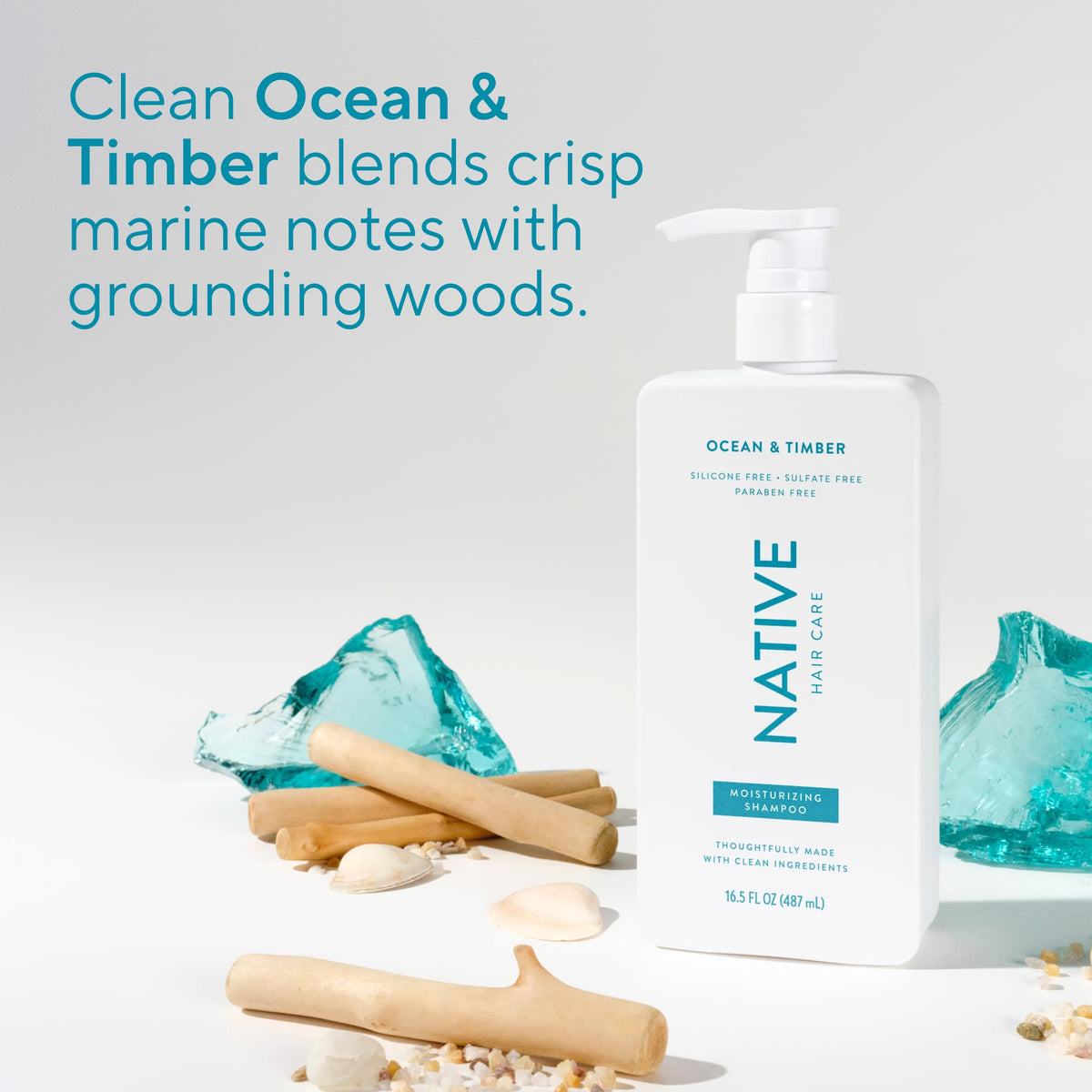 Native scent concept with coastal and wood elements evoking fresh fragrance