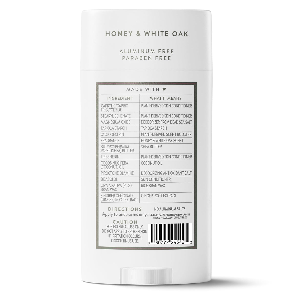 Native packaging and contents flatlay emphasizing full-size stick and clean-ingredient benefit