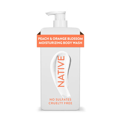 Native front packaging showing peach and orange blossom scent and benefit hydrating cleanse