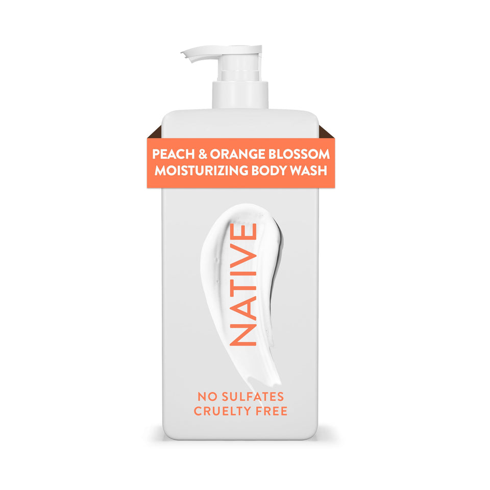 Native front packaging showing peach and orange blossom scent and benefit hydrating cleanse